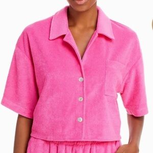 Aqua Swim Collared Pocket Button Up Short Sleeve Top Pink ~ size Medium
